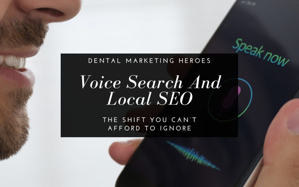 Close-up of a person using voice search on a smartphone, with the text "Voice Search and Local SEO: The Shift You Can't Afford to Ignore" in focus.